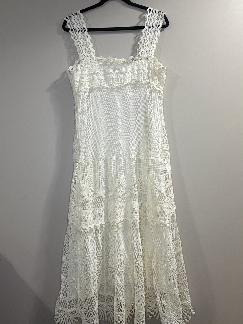 Lace Crochet White Midi Dress - Brand: - Picture 2 of 3